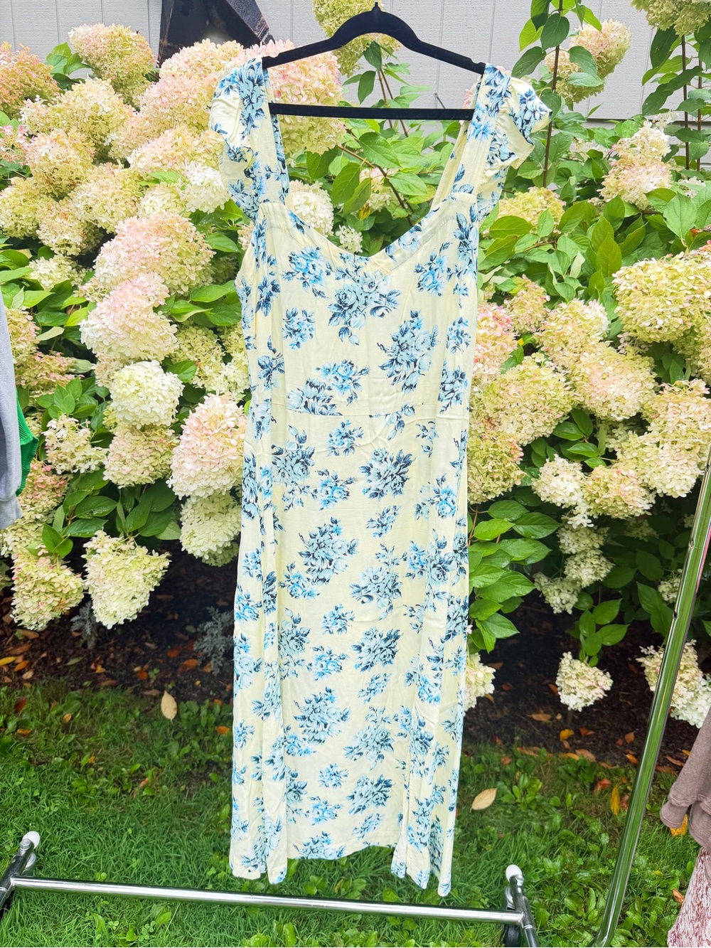 LOFT Cream Maxi Dress with Blue Floral Print